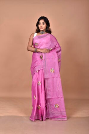 Half Tossor bulian knot Buta par anchol Katha with sequence work with Blouse piece saree