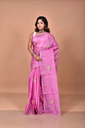 Half Tossor bulian knot Buta par anchol Katha with sequence work with Blouse piece saree