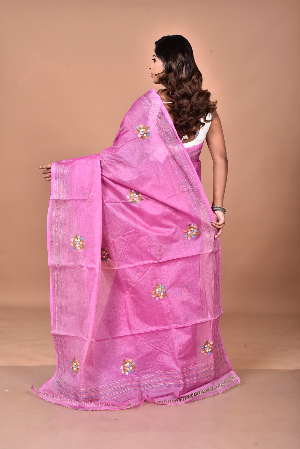 Half Tossor bulian knot Buta par anchol Katha with sequence work with Blouse piece saree - Image 6