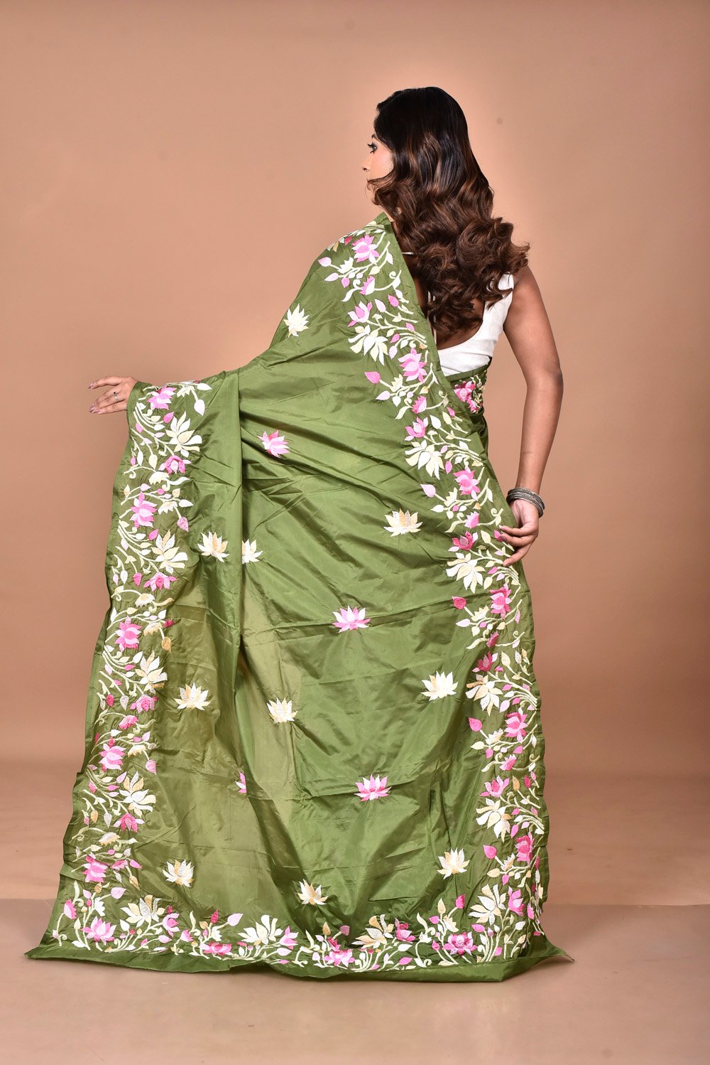 Art Silk saree with Blouse piece machine parshi work - Image 6