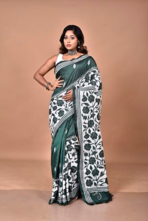 Reverse kantha stich corner to corner blended Bangalore Silk saree with Blouse piece
