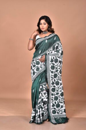 Reverse kantha stich corner to corner blended Bangalore Silk saree with Blouse piece