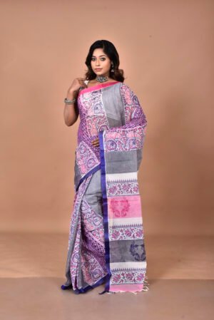 Dhonekhali tant handblock Print saree