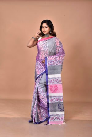 Dhonekhali tant handblock Print saree