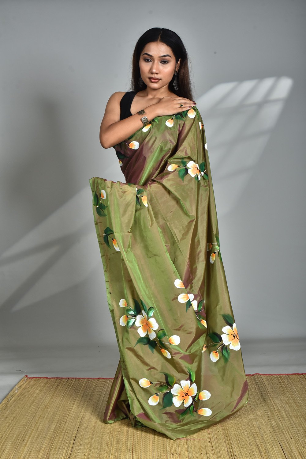 Art Silk saree with Blouse piece fabric painting (Hand work) - Image 16