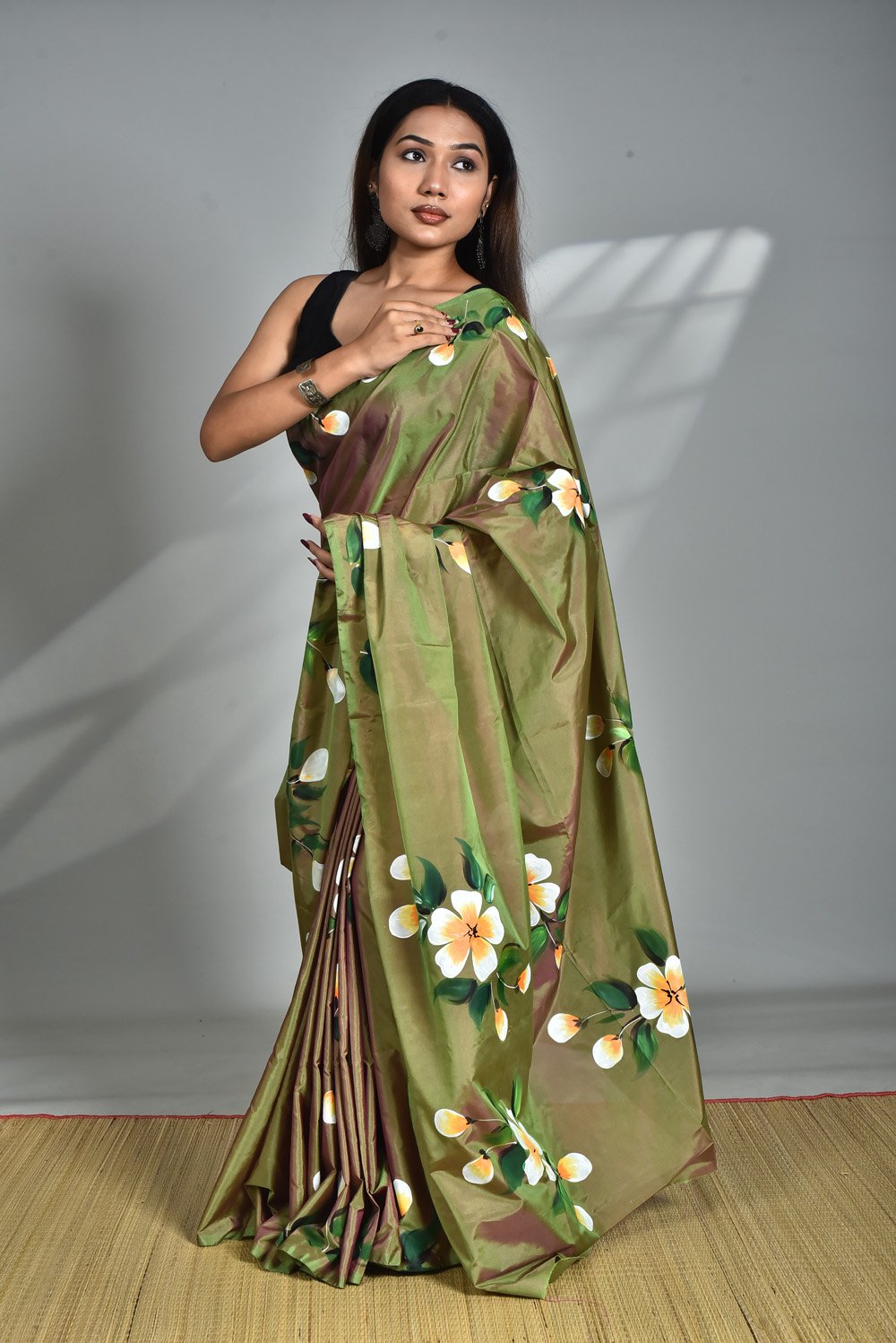 Art Silk saree with Blouse piece fabric painting (Hand work) - Image 17