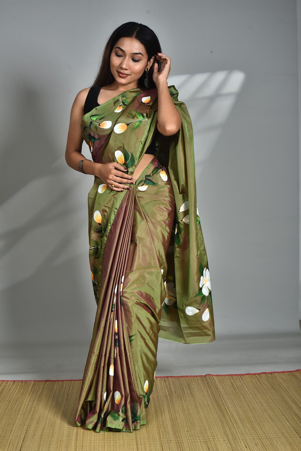 Art Silk saree with Blouse piece fabric painting (Hand work) - Image 18
