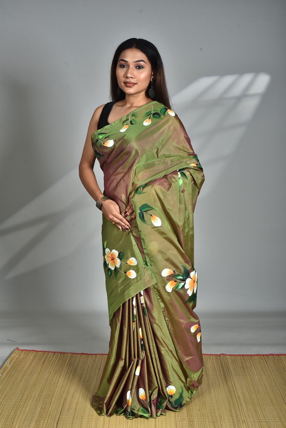 Art Silk saree with Blouse piece fabric painting (Hand work) - Image 3