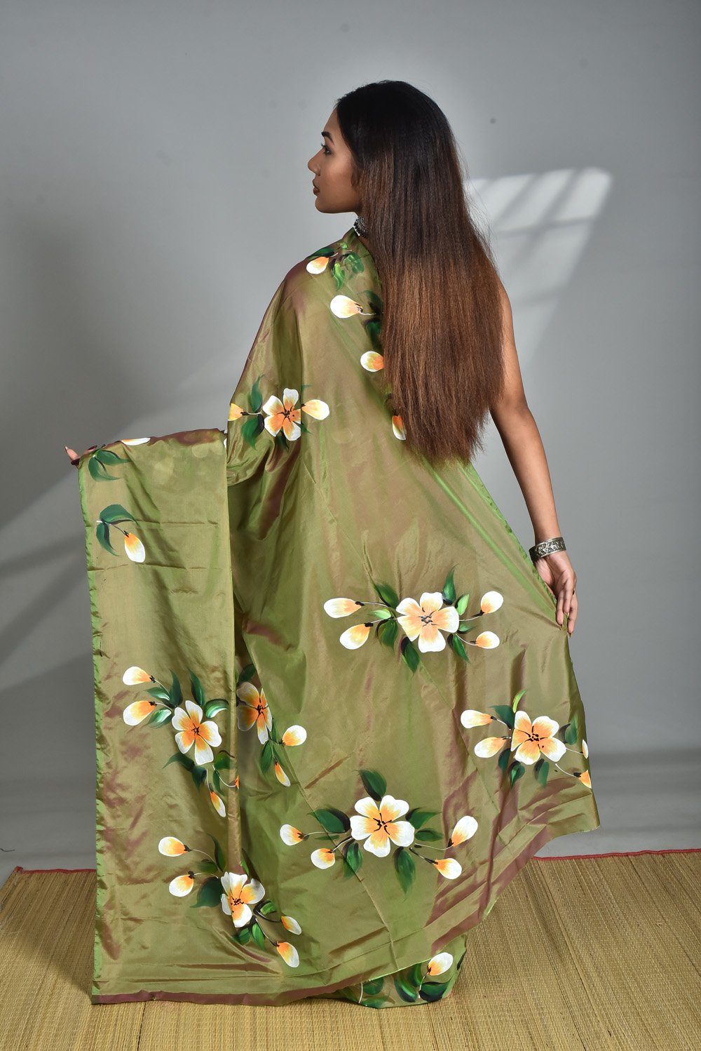 Art Silk saree with Blouse piece fabric painting (Hand work) - Image 5