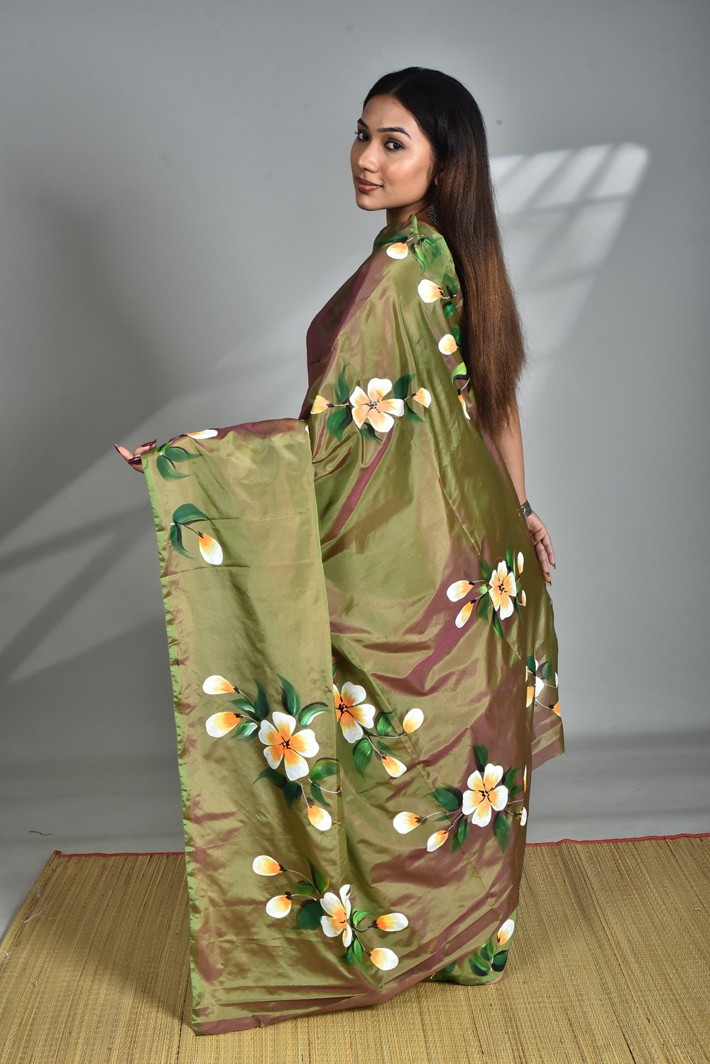 Art Silk saree with Blouse piece fabric painting (Hand work) - Image 6