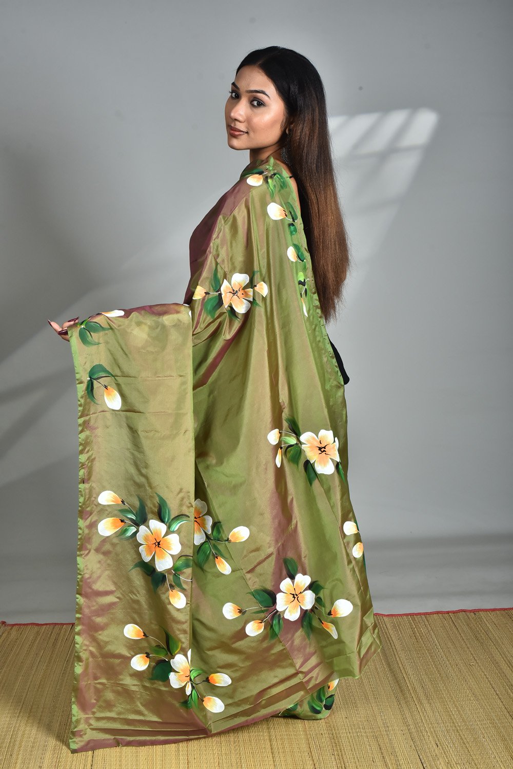 Art Silk saree with Blouse piece fabric painting (Hand work) - Image 7