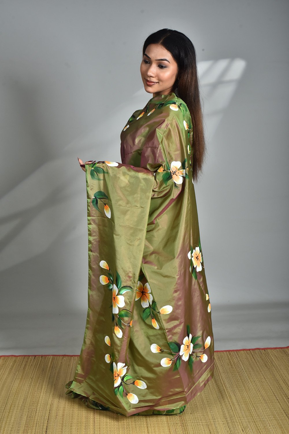 Art Silk saree with Blouse piece fabric painting (Hand work) - Image 8