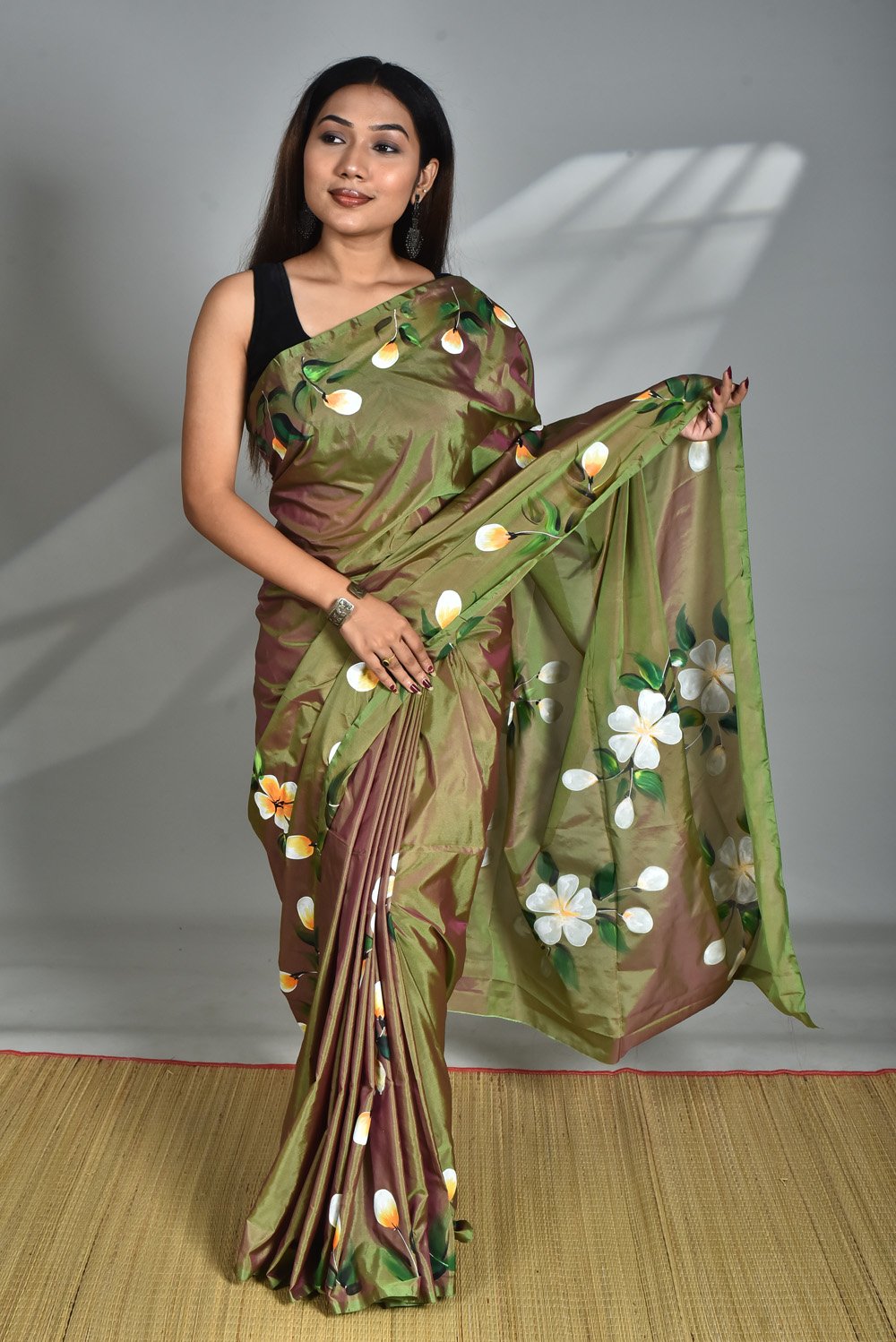 Art Silk saree with Blouse piece fabric painting (Hand work) - Image 9
