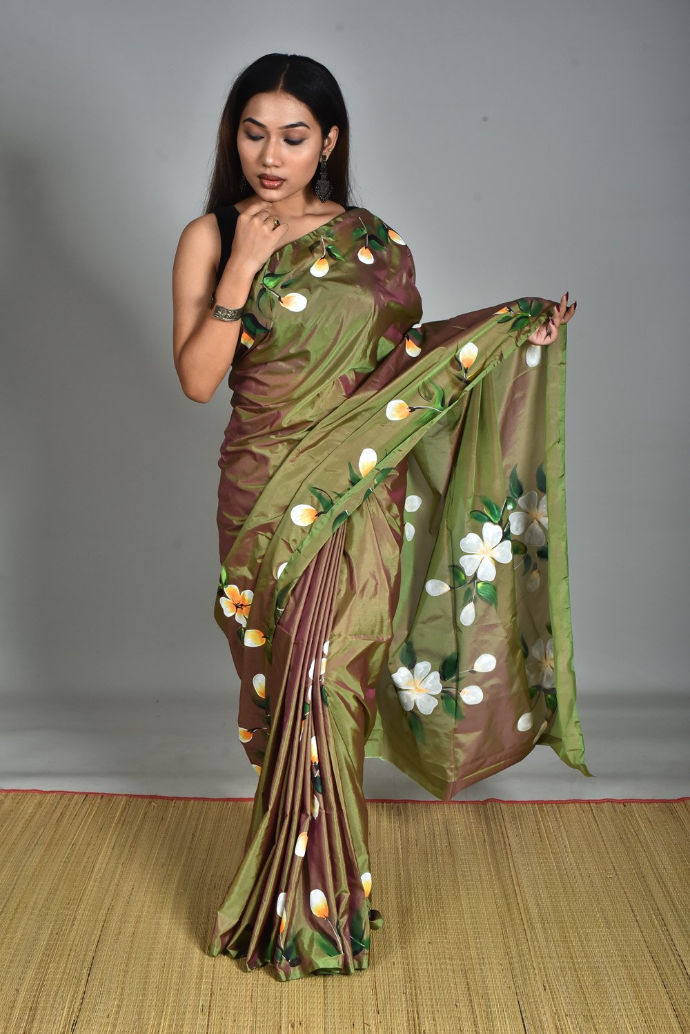 Art Silk saree with Blouse piece fabric painting (Hand work) - Image 10