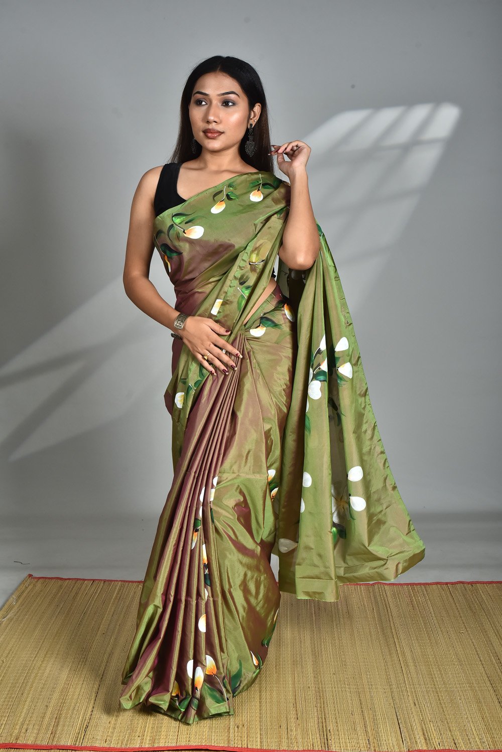 Art Silk saree with Blouse piece fabric painting (Hand work) - Image 12