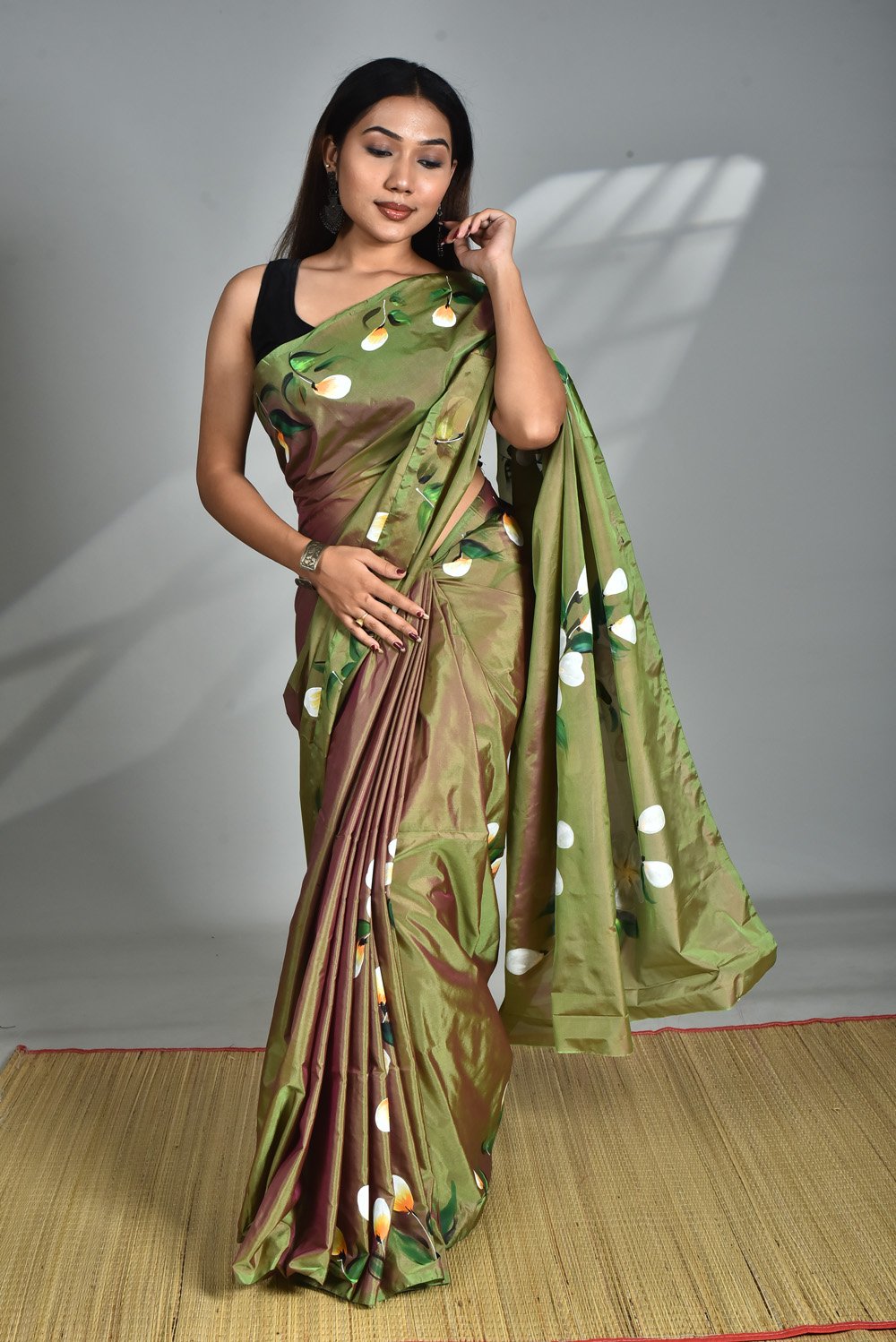 Art Silk saree with Blouse piece fabric painting (Hand work) - Image 13