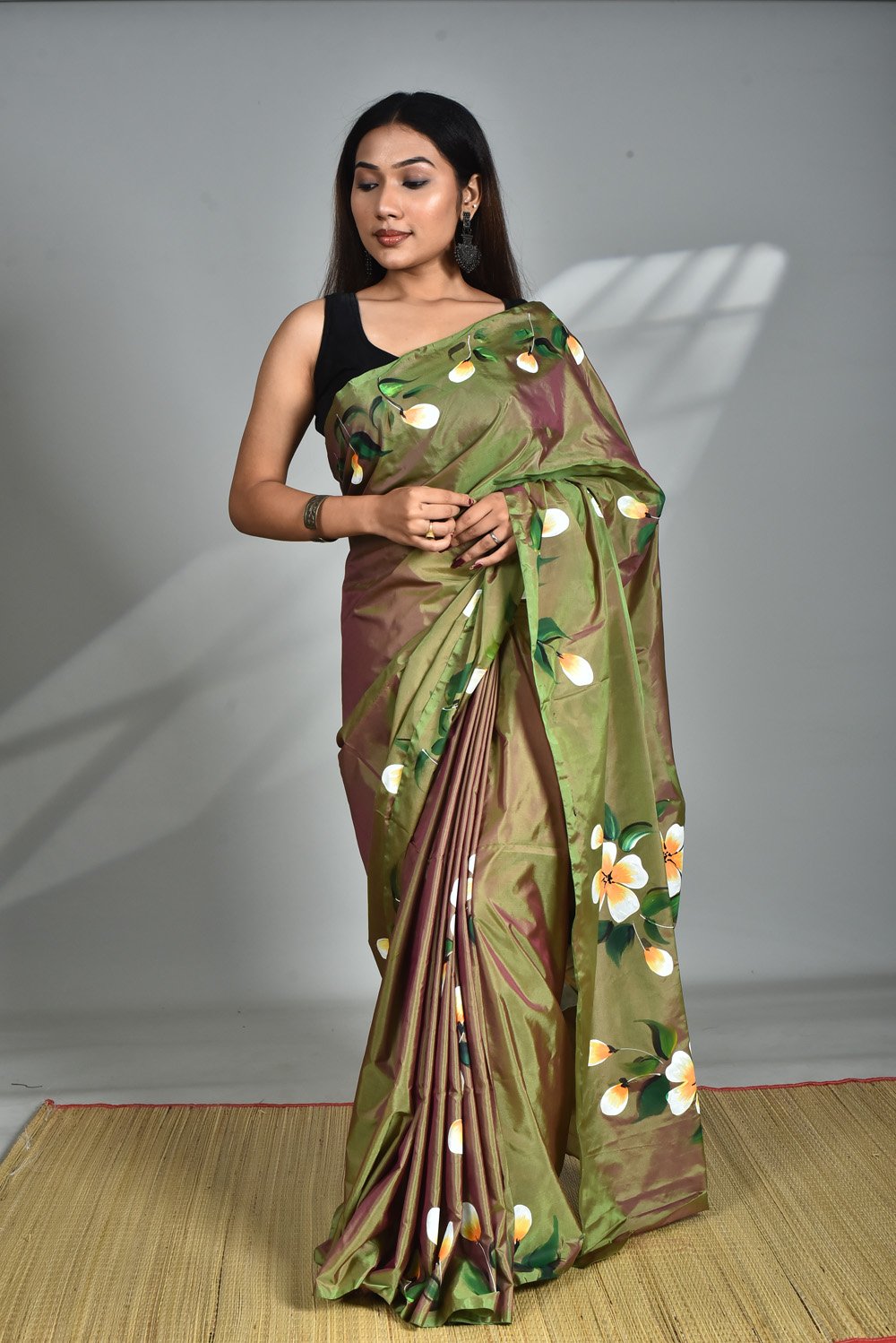 Art Silk saree with Blouse piece fabric painting (Hand work) - Image 14