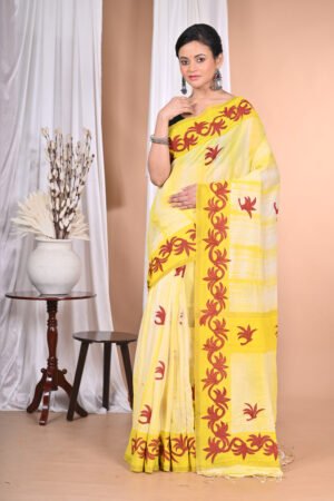 Pure Cotton Dry Paar Saree with Brushing Work & Appliqué Detailing