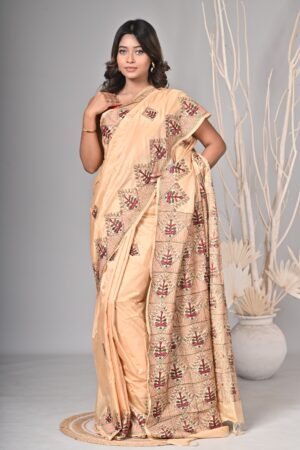 Silky Silk Kashmiri Hand Embroidery Saree with Blouse Piece