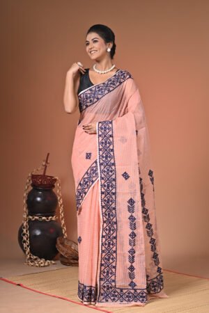 Hand Embroidery Reshom Check Saree