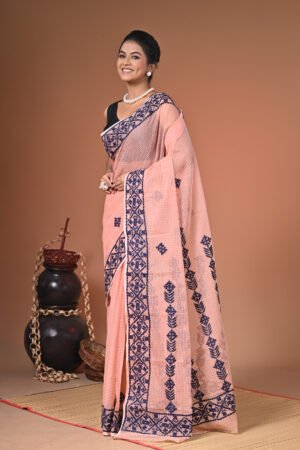 Hand Embroidery Reshom Check Saree