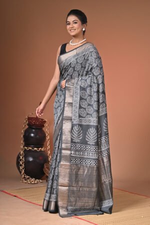 Block Print Maheshwari Silk Saree with Blouse Piece