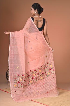 Resom Check Saree with Kantha, Sequin & Bullion Knot Hand Embroidery