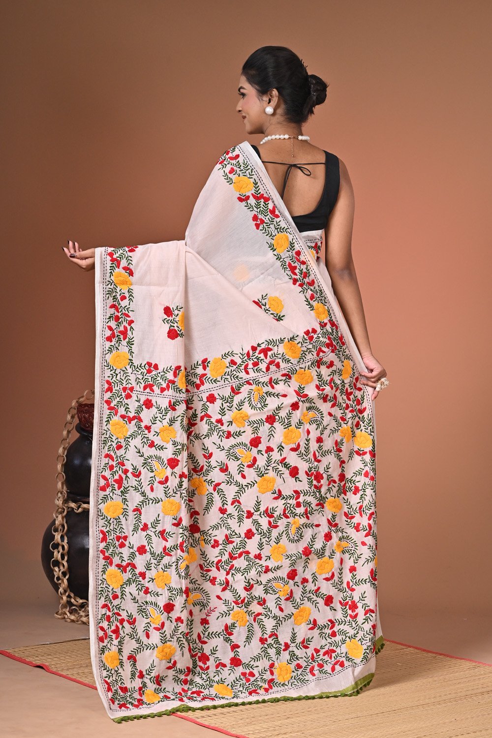 Phulkari Work Maheshwari Silk Saree with Blouse Piece - Image 8