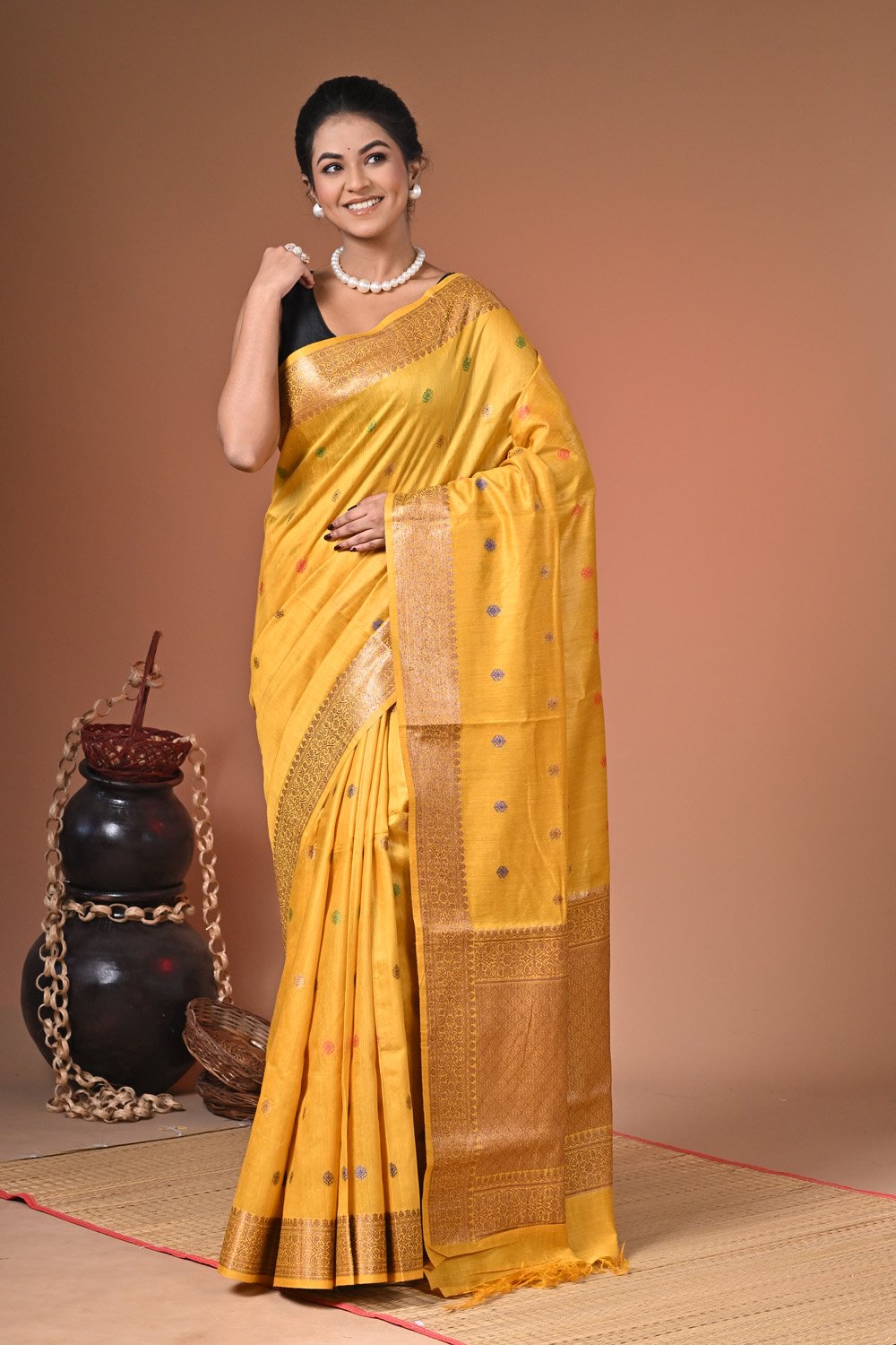 Linen Benarasi Saree with Blouse Piece - Image 6