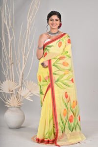 Semi resom Hand painting ( tulip work)saree