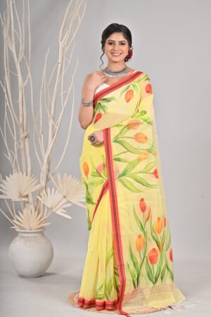 Semi resom Hand painting ( tulip work)saree
