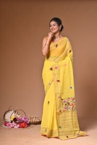 Resom Check Hand-Embroidered Saree – Bulian Knot Stitch & Kanth Sequence Work (Pre-Order)