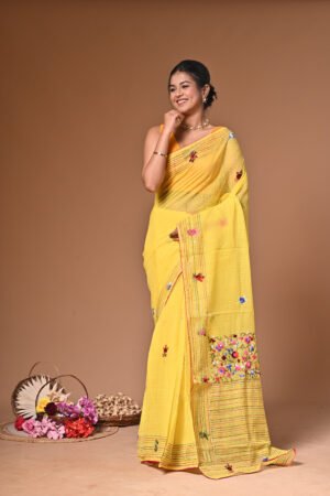 Resom Check Hand-Embroidered Saree – Bulian Knot Stitch & Kanth Sequence Work (Pre-Order)
